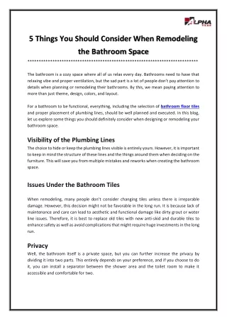 5 Things You Should Consider When Remodeling the Bathroom Space