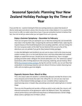 Seasonal Specials Planning Your New Zealand Holiday Package by the Time of Year .docx