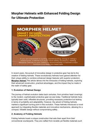 Morpher Helmets' Enhanced Design and Ultimate Protection