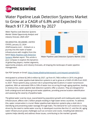 Water Pipeline Leak Detection Systems Market to Grow at a CAGR of 6.8%