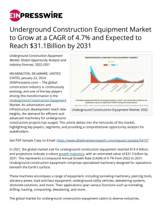 Underground Construction Equipment Market is Projected to Reach $31.3 Billion
