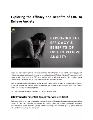 Exploring the Efficacy and Benefits of CBD to Relieve Anxiety