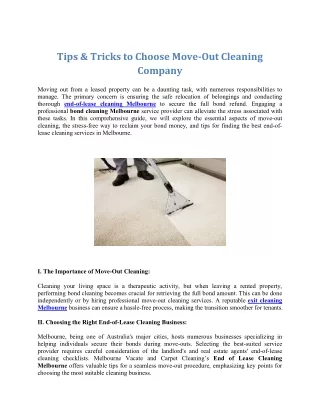 Tips & Tricks to Choose Move-Out Cleaning Company
