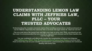 Understanding Lemon Law Claims with Jeffries Law, PLLC – Your Trusted Advocates