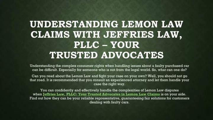 understanding lemon law claims with jeffries law pllc your trusted advocates