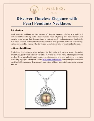 Discover Timeless Elegance with Pearl Pendants Necklaces
