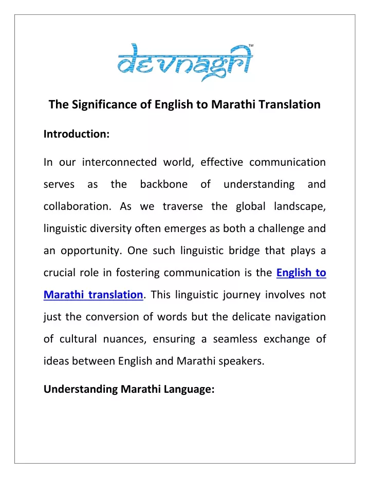 the significance of english to marathi translation