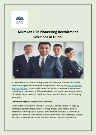 Top Recruitment Agencies in Dubai - Mumken HR