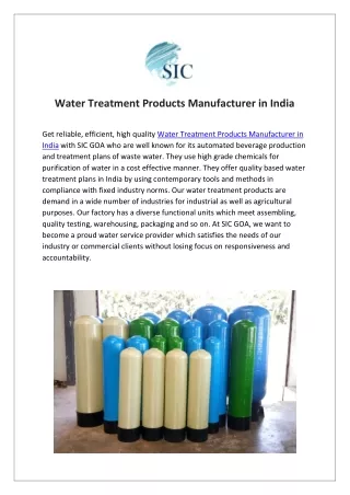 Water Treatment Products Manufacturer in India (SIC GOA)