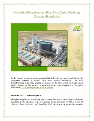 Revolutionizing Sustainability: Zero Liquid Discharge Plants in Ahmedabad