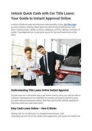 Unlock Quick Cash with Car Title Loans_ Your Guide to Instant Approval Online _ www.texasapproval.com