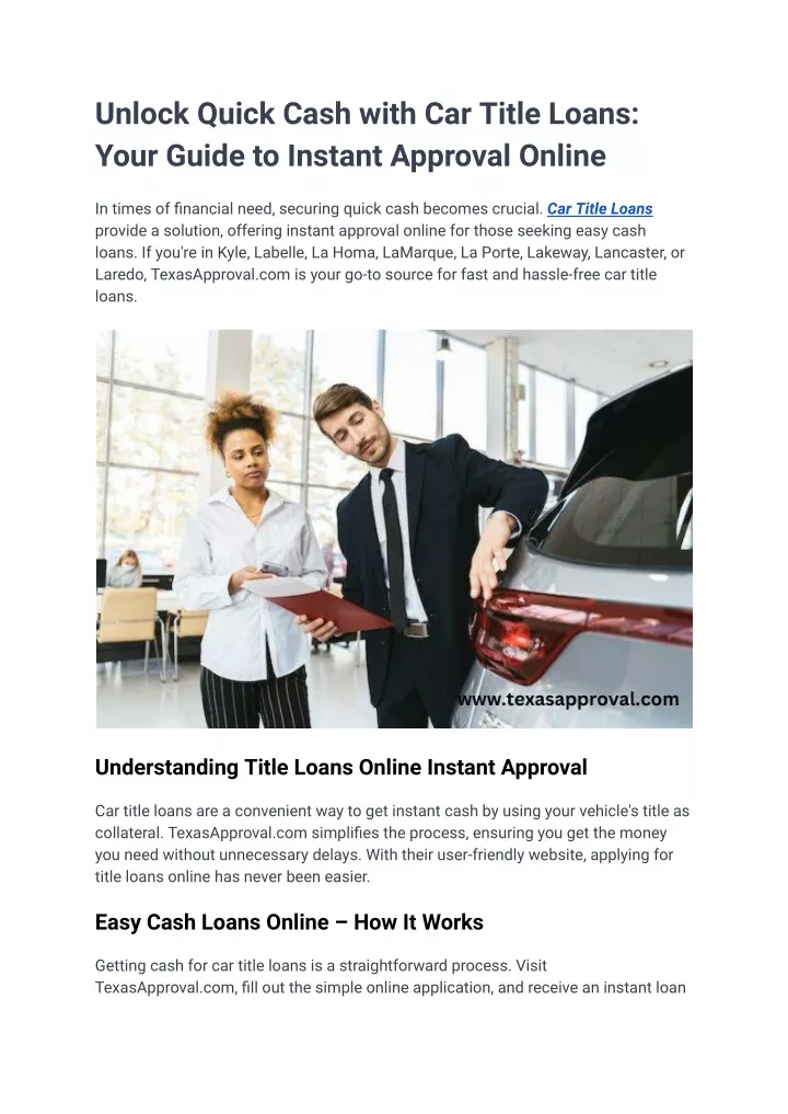 unlock quick cash with car title loans your guide