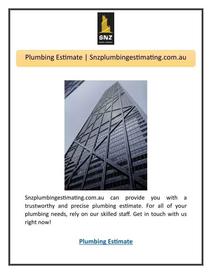 plumbing estimate snzplumbingestimating com au