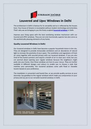 Louvered and Upvc Windows in Delhi