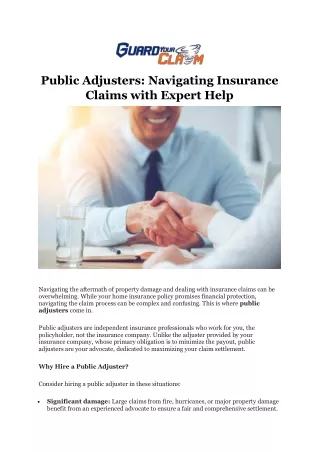 Public Adjusters Navigating Insurance Claims with Expert Help