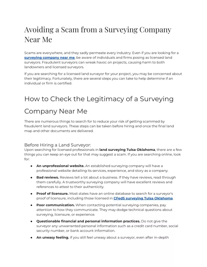 avoiding a scam from a surveying company near me