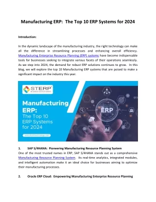 Manufacturing ERP  The Top 10 ERP Systems for 2024
