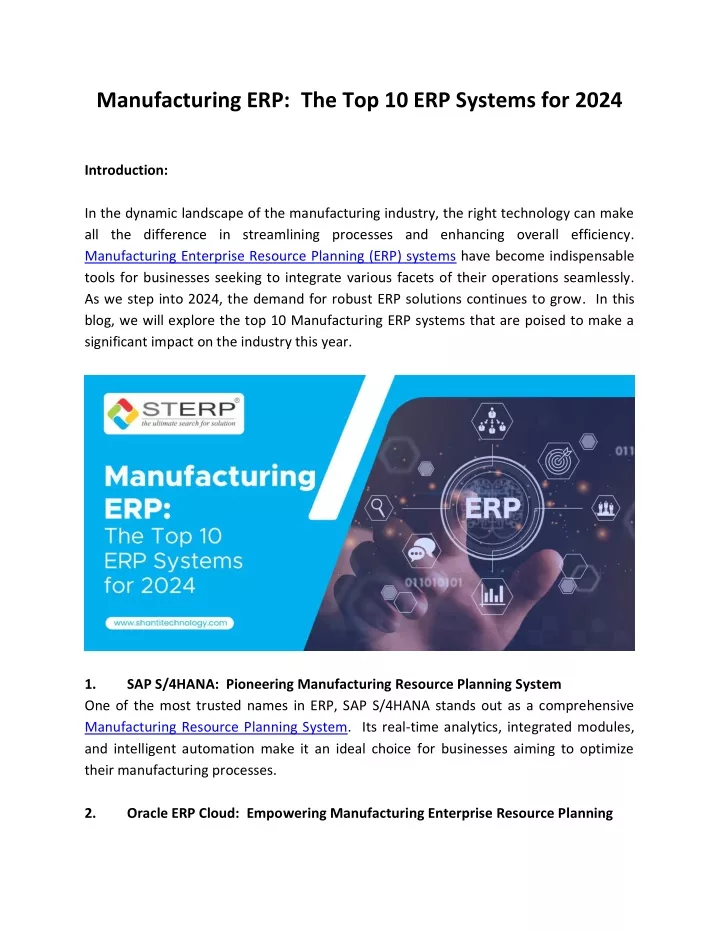 manufacturing erp the top 10 erp systems for 2024