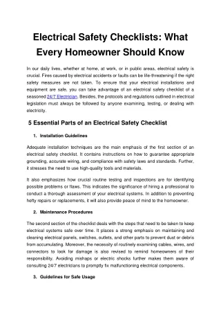 Electrical Safety Checklists What Every Homeowner Should Know