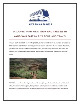 DISCOVER WITH RIYA TOUR AND TRAVELS IN KANDIVALI EAST BY RIYA TOUR AND TRAVEL