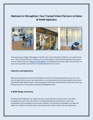 Opticians in Wroughton: Your Trusted Vision Partners at Haine & Smith Opticians