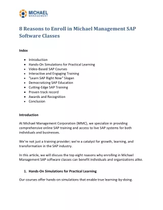 8 Reasons to Enroll in Michael Management SAP Software Classes