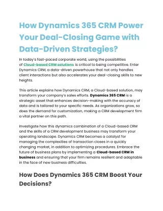 Dynamics 365 CRM Integration for Data-Driven Deal-Closing