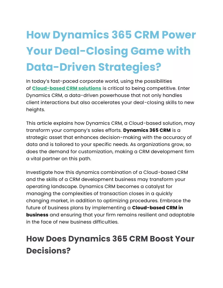 how dynamics 365 crm power your deal closing game