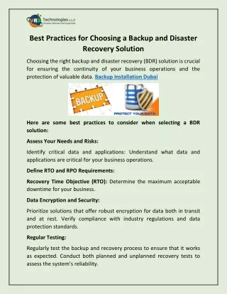 best practices for choosing a backup and disaster