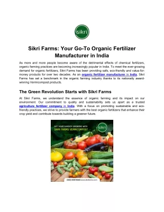 Sikri Farms Your Go-To Organic Fertilizer Manufacturer in India