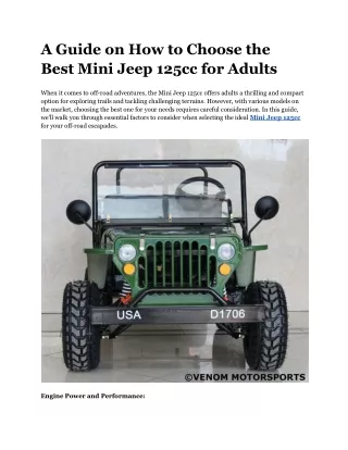 _A Guide on How to Choose the Best Mini Jeep 125cc for Adults