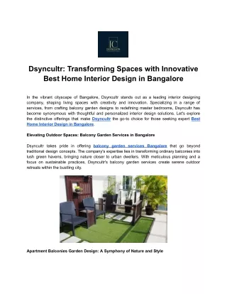Dsyncultr - Transforming Spaces with Innovative Best Home Interior Design in Bangalore