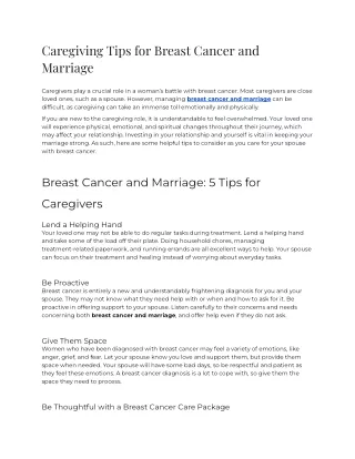 Caregiving Tips for Breast Cancer and Marriage (1)