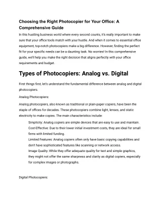 Choosing the Right Photocopier for Your Office : A Comprehensive Guide