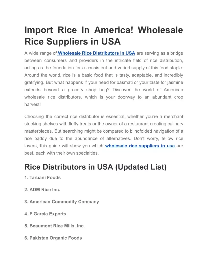import rice in america wholesale rice suppliers
