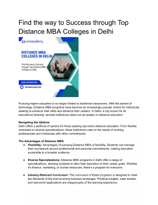 Find the way to Success through Top Distance MBA Colleges in Delhi