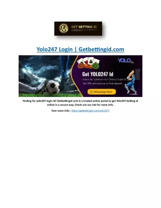 Yolo247 Login | Getbettingid.com