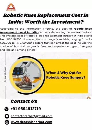 Robotic Knee Replacement Cost in India Worth the Investment