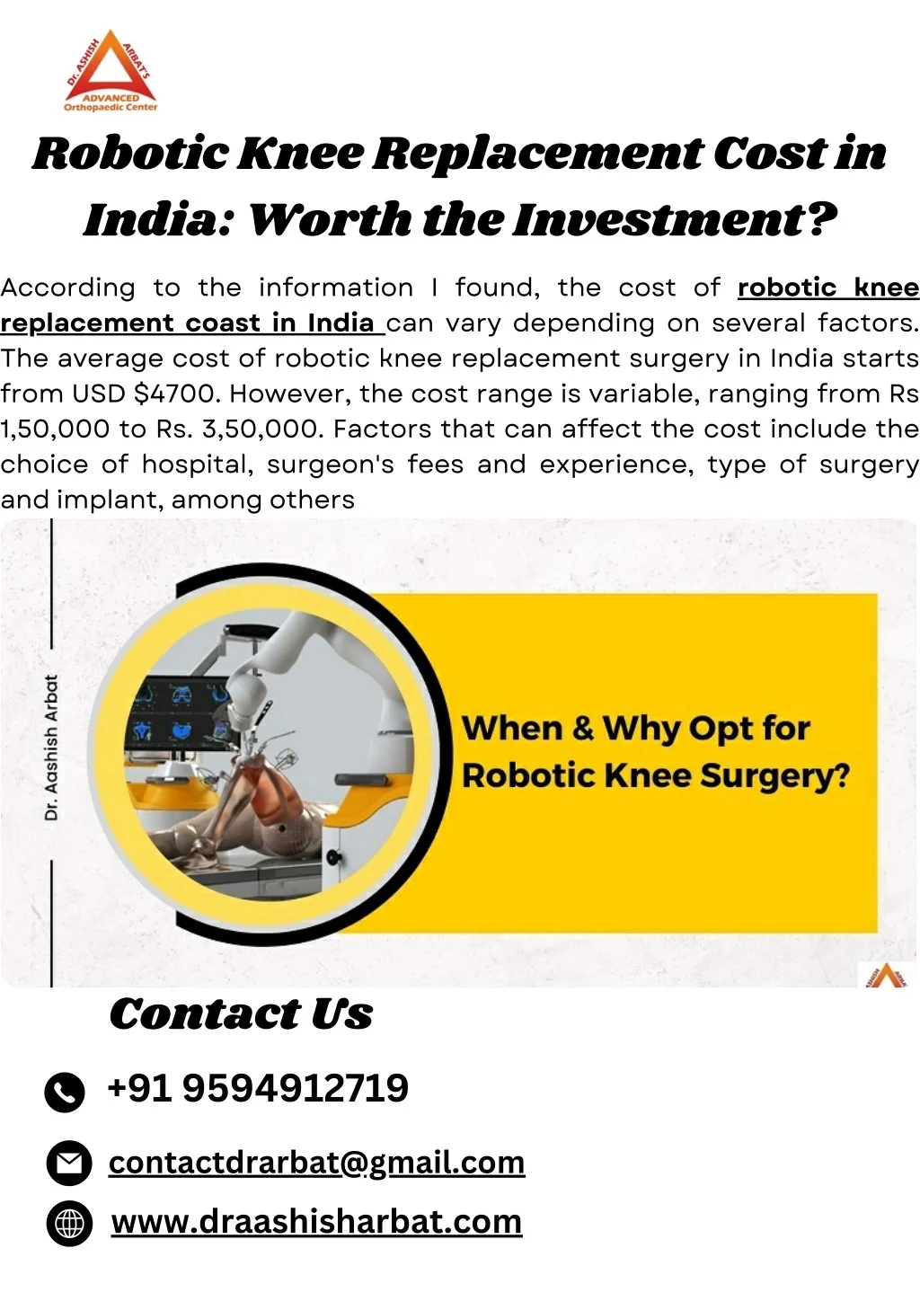 PPT - Robotic Knee Replacement Cost in India Worth the Investment ...