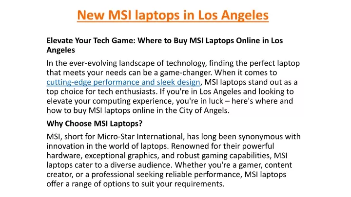 new msi laptops in los angeles
