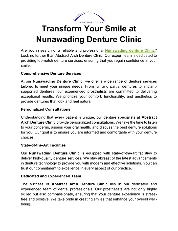 transform your smile at nunawading denture clinic