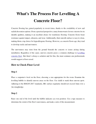 What's The Process For Levelling A Concrete Floor