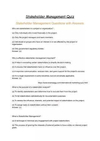 Stakeholder Management Quiz