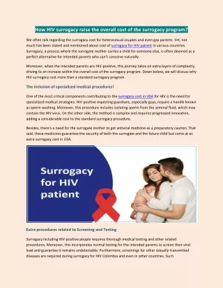 How HIV surrogacy raise the overall cost of the surrogacy program