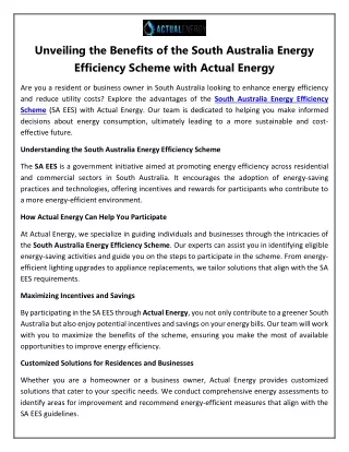 Unveiling the Benefits of the South Australia Energy Efficiency Scheme with Actual Energy