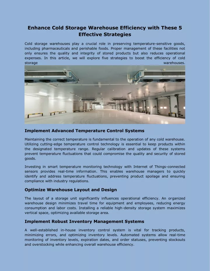enhance cold storage warehouse efficiency with