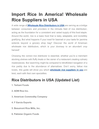 Import Rice In America! Wholesale Rice Suppliers in USA