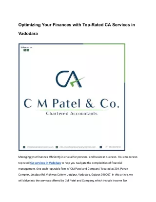 CA Services in Vadodara - CM Patel and Company