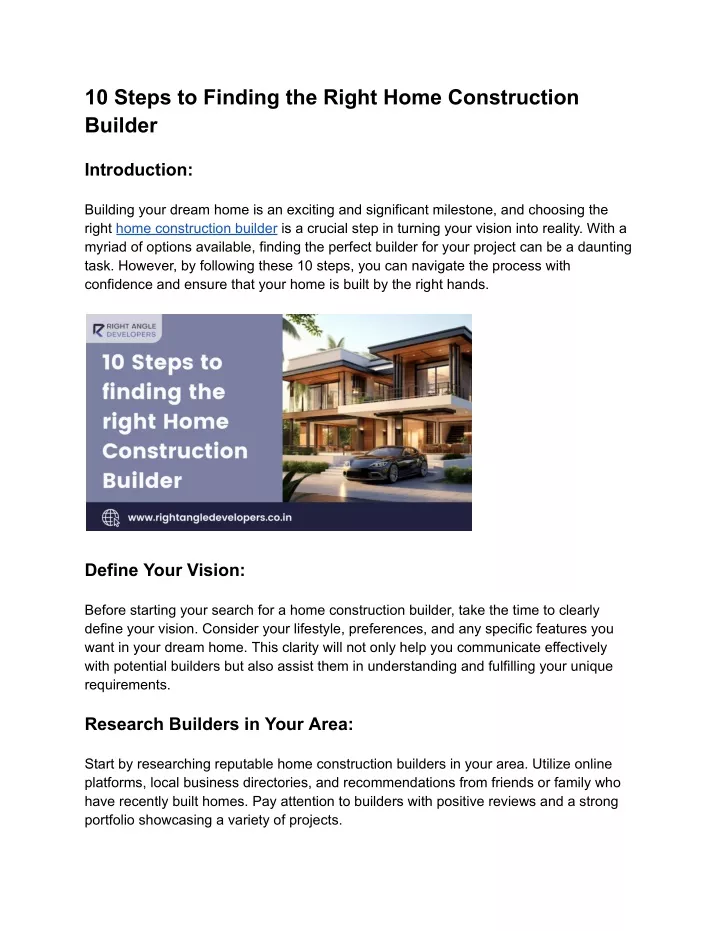10 steps to finding the right home construction