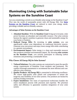 Illuminating Living with Sustainable Solar Systems on the Sunshine Coast